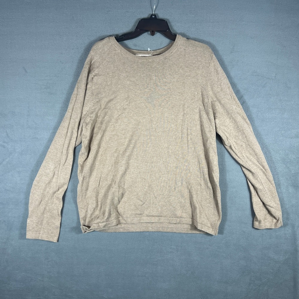 Merona Womens Sweater Size L Tan Solid Crew Neck Long Sleeve Pullover